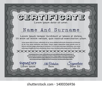 Grey Certificate template or diploma template. Excellent design. Vector illustration. With complex background. 