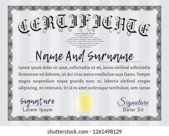 Grey Certificate template or diploma template. Good design. Detailed. With background. 