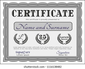 Grey Certificate template or diploma template. With great quality guilloche pattern. Money design. Detailed. 