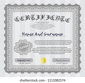  Grey Certificate template or diploma template. With guilloche pattern. Beauty design. Vector illustration. 