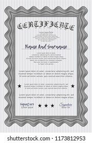 Grey Certificate template or diploma template. With guilloche pattern and background. Vector illustration. Artistry design. 