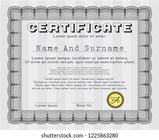 Grey Certificate template or diploma template. With guilloche pattern and background. Money style design. Customizable, Easy to edit and change colors. 