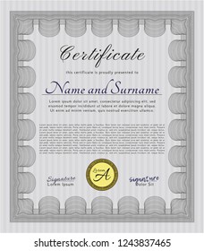 Grey Certificate template or diploma template. With guilloche pattern and background. Detailed. Lovely design. 
