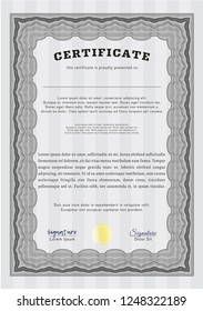 Grey Certificate template or diploma template. With guilloche pattern. Vector illustration. Elegant design. 