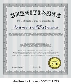 Grey Certificate template or diploma template. With guilloche pattern. Detailed. Excellent design. 