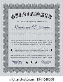 Grey Certificate template or diploma template. With guilloche pattern. Beauty design. Customizable, Easy to edit and change colors. 