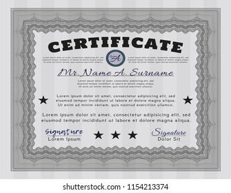 Grey Certificate template or diploma template. With linear background. Customizable, Easy to edit and change colors. Sophisticated design. 