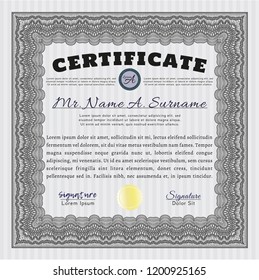 Grey Certificate template or diploma template. With linear background. Superior design. Detailed. 