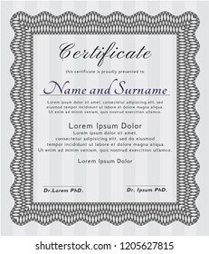 Grey Certificate template or diploma template. With linear background. Lovely design. Detailed. 