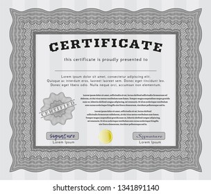Grey Certificate template or diploma template. With linear background. Cordial design. Vector illustration. 