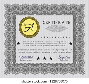 Grey Certificate template or diploma template. Lovely design. Vector illustration. With guilloche pattern and background. 