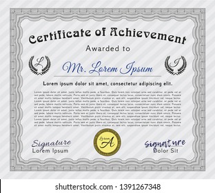 Grey Certificate template or diploma template. Modern design. Vector illustration. With complex background. 