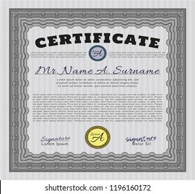 Grey Certificate template or diploma template. Money Pattern. With complex linear background. Detailed. 