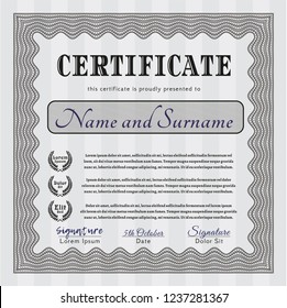 Grey Certificate template or diploma template. Money Pattern. With guilloche pattern. Customizable, Easy to edit and change colors. 