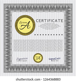 Grey Certificate template or diploma template. Money style design. Vector illustration. With complex background. 