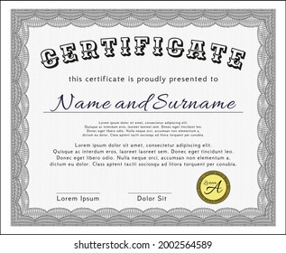 Grey Certificate template or diploma template.  Money Pattern.  With quality background.  Customizable, Easy to edit and change colors. 
