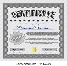 Grey Certificate template or diploma template. Money Pattern. Customizable, Easy to edit and change colors. Printer friendly. 
