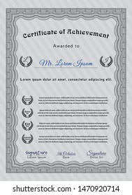 Grey Certificate template or diploma template. Printer friendly. Detailed. Elegant design. 