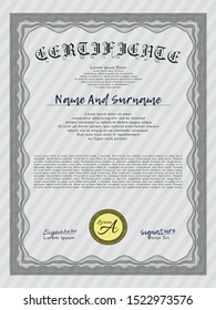Grey Certificate template or diploma template. Printer friendly. Customizable, Easy to edit and change colors. Sophisticated design. 