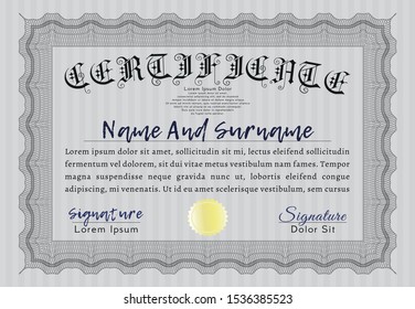 Grey Certificate template or diploma template. Printer friendly. Detailed. Modern design. 