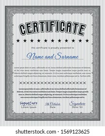 Grey Certificate template or diploma template. Printer friendly. Sophisticated design. Detailed. 