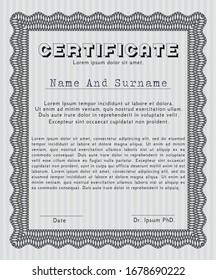 Grey Certificate template or diploma template. Printer friendly. Vector illustration. Sophisticated design. 