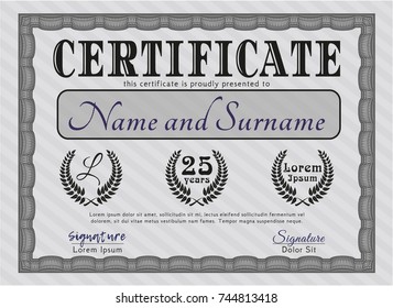 Grey Certificate template or diploma template. Retro design. Easy to print. Detailed. 