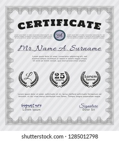Grey Certificate template or diploma template. Superior design. Detailed. With guilloche pattern and background. 