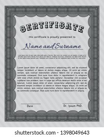 Grey Certificate template or diploma template. Superior design. Vector illustration. Easy to print. 