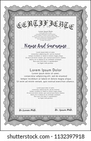Grey Certificate template or diploma template. Vector illustration. With great quality guilloche pattern. Nice design. 