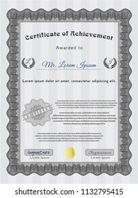 Grey Certificate template or diploma template. Vector illustration. With great quality guilloche pattern. Modern design. 