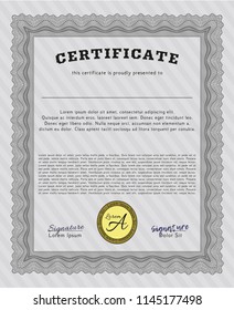 Grey Certificate template or diploma template. Vector illustration. With guilloche pattern. Money Pattern. 