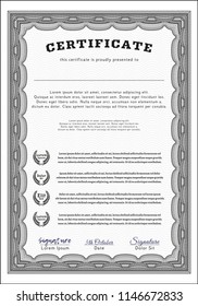 Grey Certificate template or diploma template. Vector illustration. With complex background. Excellent design. 