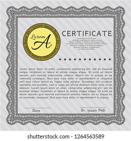 Grey Certificate template or diploma template. Vector illustration. With guilloche pattern. Money Pattern. 