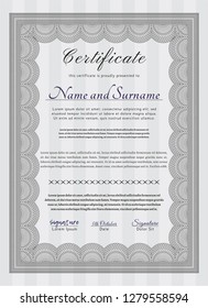 Grey Certificate template or diploma template. Vector illustration. With guilloche pattern. Elegant design. 