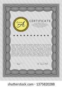 Grey Certificate template or diploma template. Vector illustration. With background. Sophisticated design. 