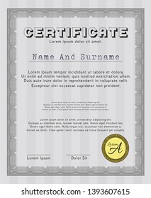 Grey Certificate template or diploma template. Vector illustration. With linear background. Superior design. 