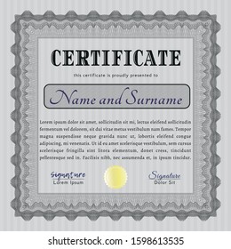 Grey Certificate template or diploma template. Vector illustration. Easy to print. Artistry design. 