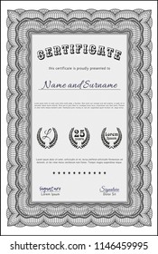 Grey Certificate template. Easy to print. Money Pattern. Detailed. 