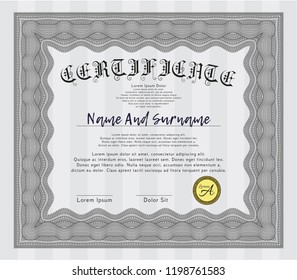 Grey Certificate template. Easy to print. Vector illustration. Sophisticated design. 