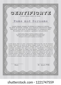 Grey Certificate template. Easy to print. Vector illustration. Money Pattern. 