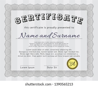 Grey Certificate template. Easy to print. Superior design. Detailed. 
