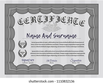 Grey Certificate template. Excellent design. Vector illustration. With guilloche pattern. 