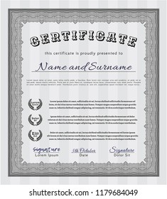 Grey Certificate template. Excellent design. With complex background. Vector illustration. 