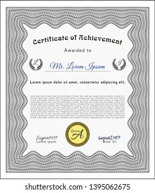 Grey Certificate template. Good design. Vector illustration. Easy to print. 