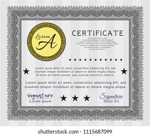 Grey Certificate template. With great quality guilloche pattern. Detailed. Good design. 
