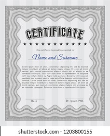 Grey Certificate template. With great quality guilloche pattern. Vector illustration. Nice design. 