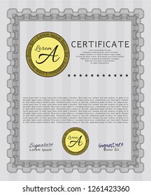 Grey Certificate template. With great quality guilloche pattern. Beauty design. Vector illustration. 