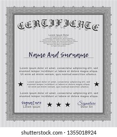 Grey Certificate template. With great quality guilloche pattern. Vector illustration. Modern design. 