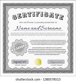 Grey Certificate template. With great quality guilloche pattern. Lovely design. Vector illustration. 